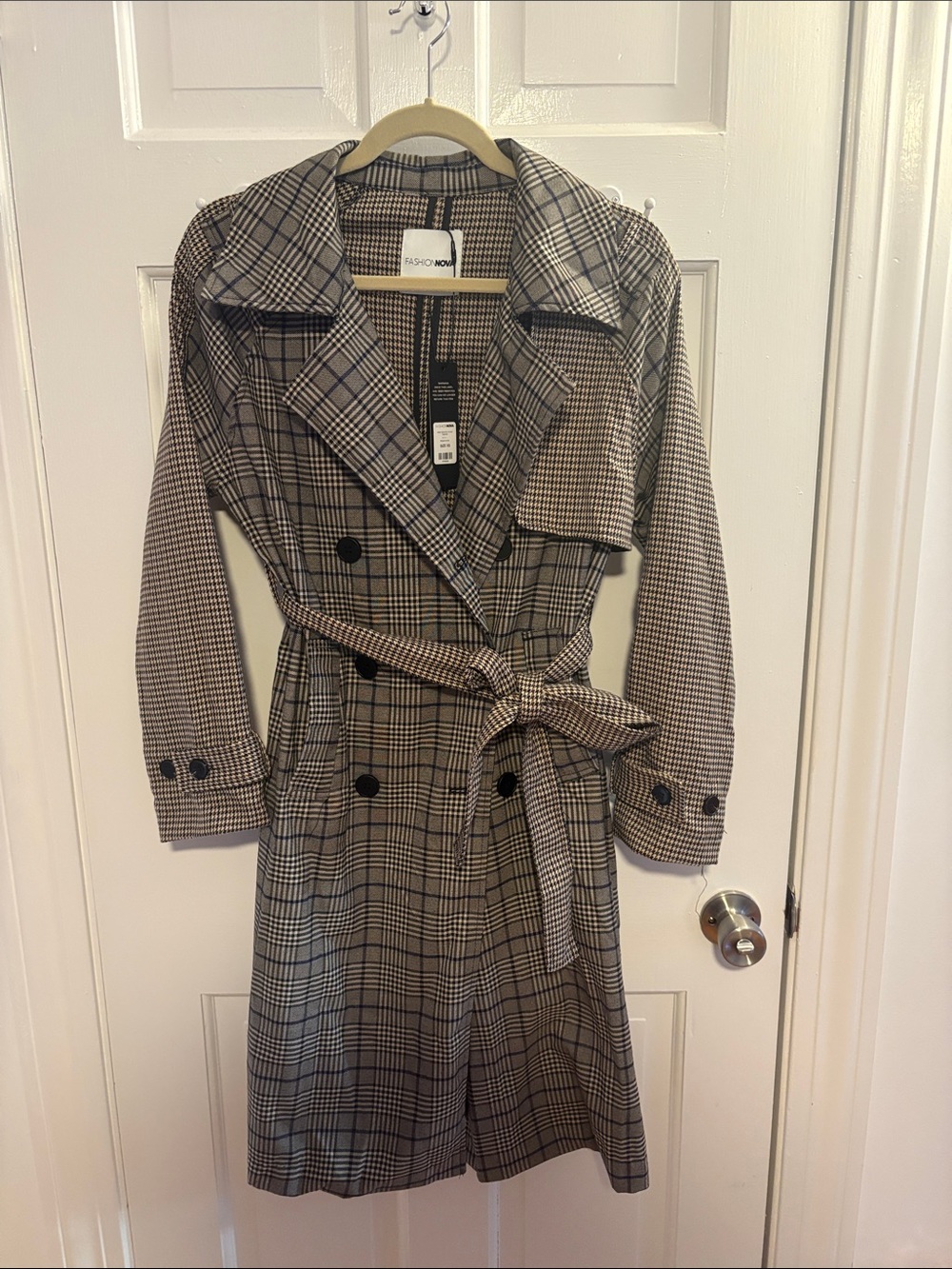 Fashion Nova Plaid Trench Coat Dress - Brown/Black